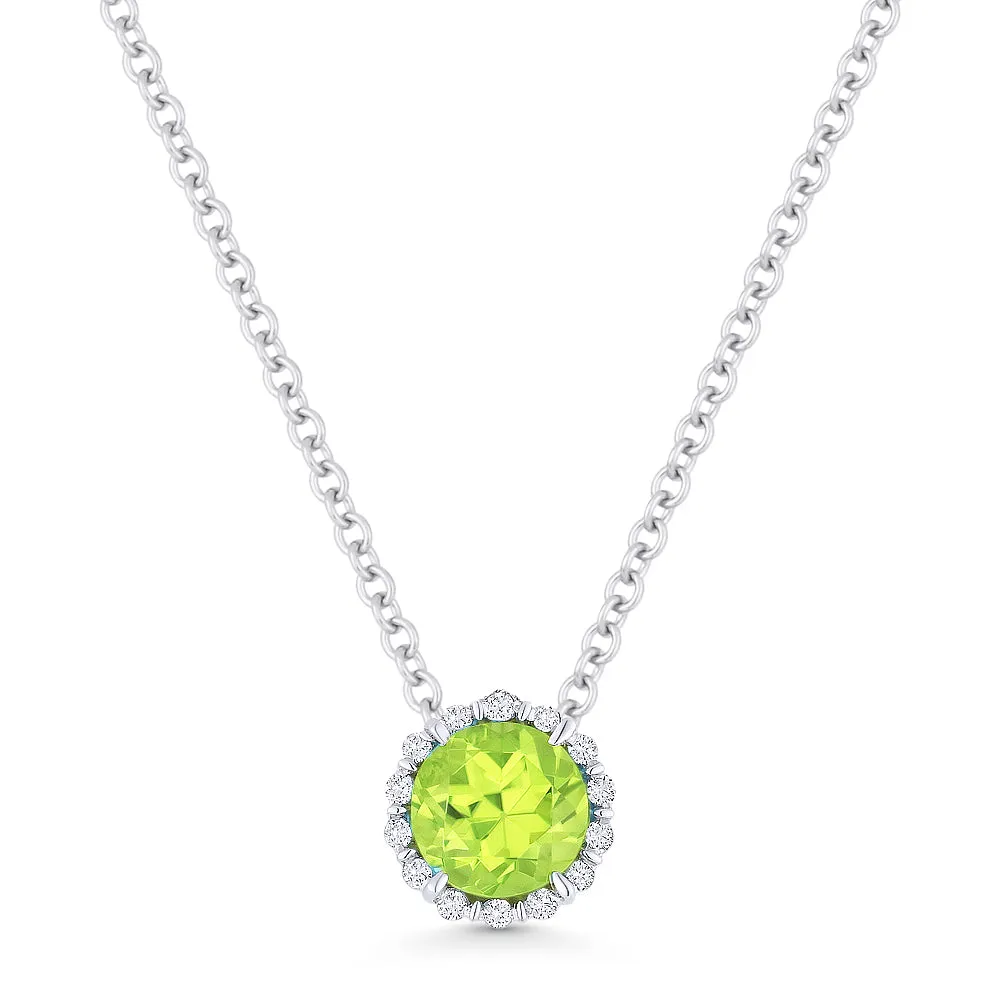 0.56Ct Peridot 16"pendant Necklace In 14K White Gold