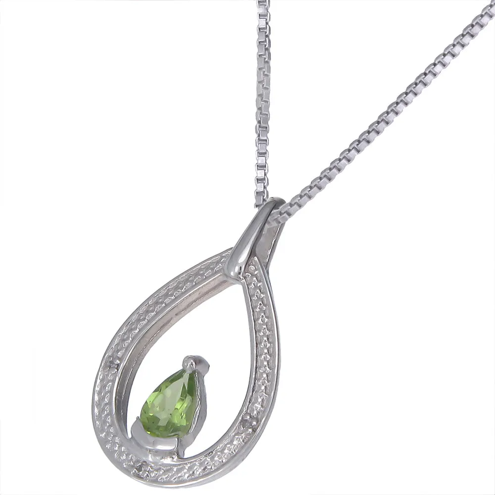 0.67 cttw Peridot And Diamond Pendant Necklace .925 Sterling Silver 8x5 MM Pear