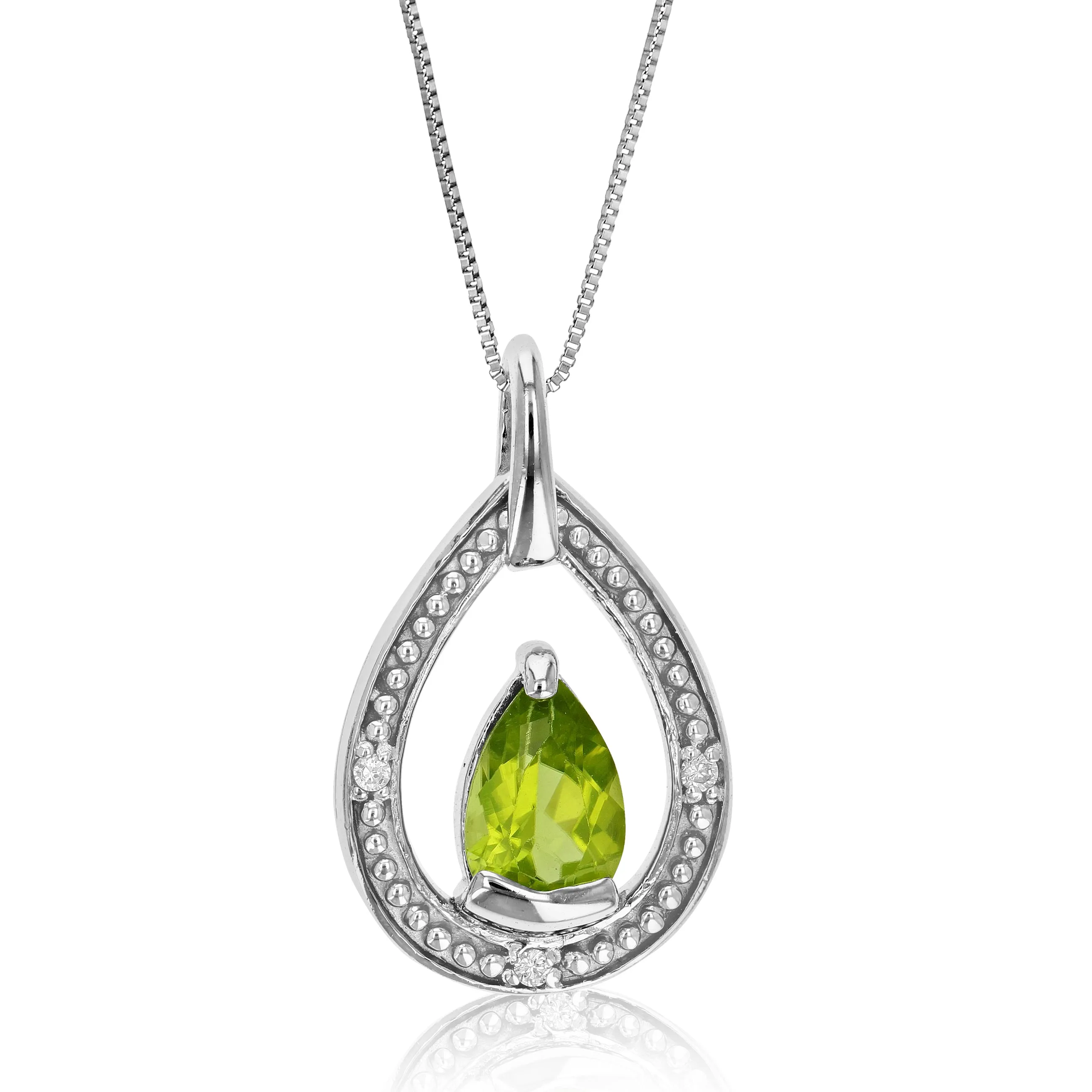 0.67 cttw Peridot And Diamond Pendant Necklace .925 Sterling Silver 8x5 MM Pear