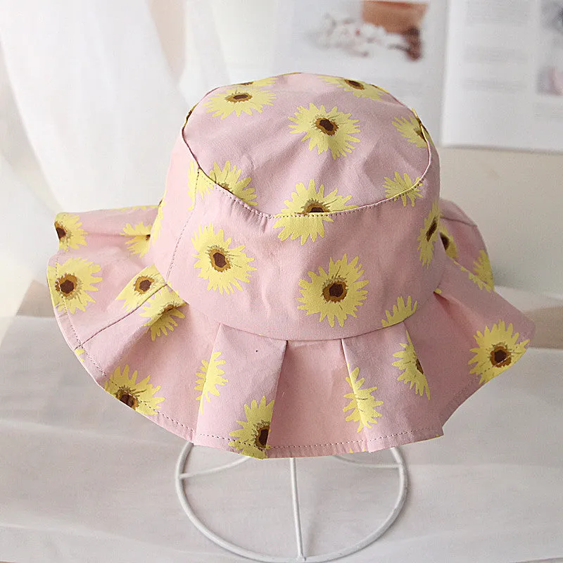 1-4 Years Old Girl Spring and Summer SUNFLOWER Children's Bucket Hat Outdoor Sun-Shade Sun Protection