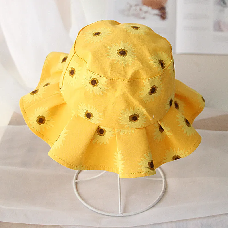 1-4 Years Old Girl Spring and Summer SUNFLOWER Children's Bucket Hat Outdoor Sun-Shade Sun Protection