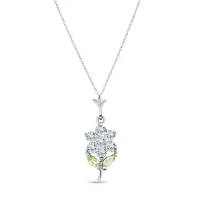 1.06 Carat 14K Solid White Gold Flower Necklace Aquamarine Peridot