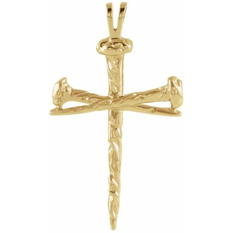 10K Yellow 34x24 mm Nail Design Cross Pendant