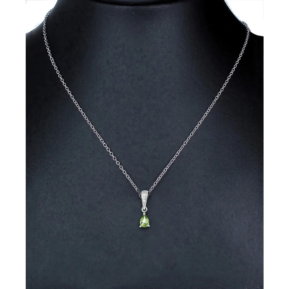 1/2 cttw Peridot Pendant Necklace .925 Sterling Silver With Rhodium 7x5 MM Pear