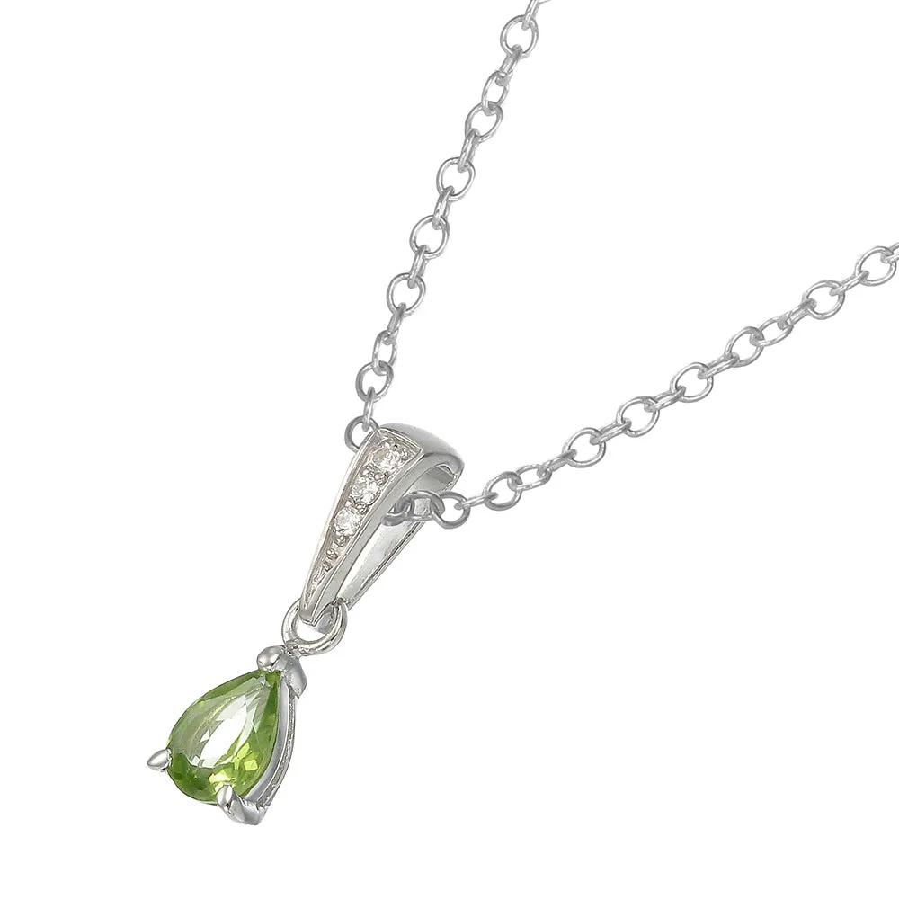 1/2 cttw Peridot Pendant Necklace .925 Sterling Silver With Rhodium 7x5 MM Pear