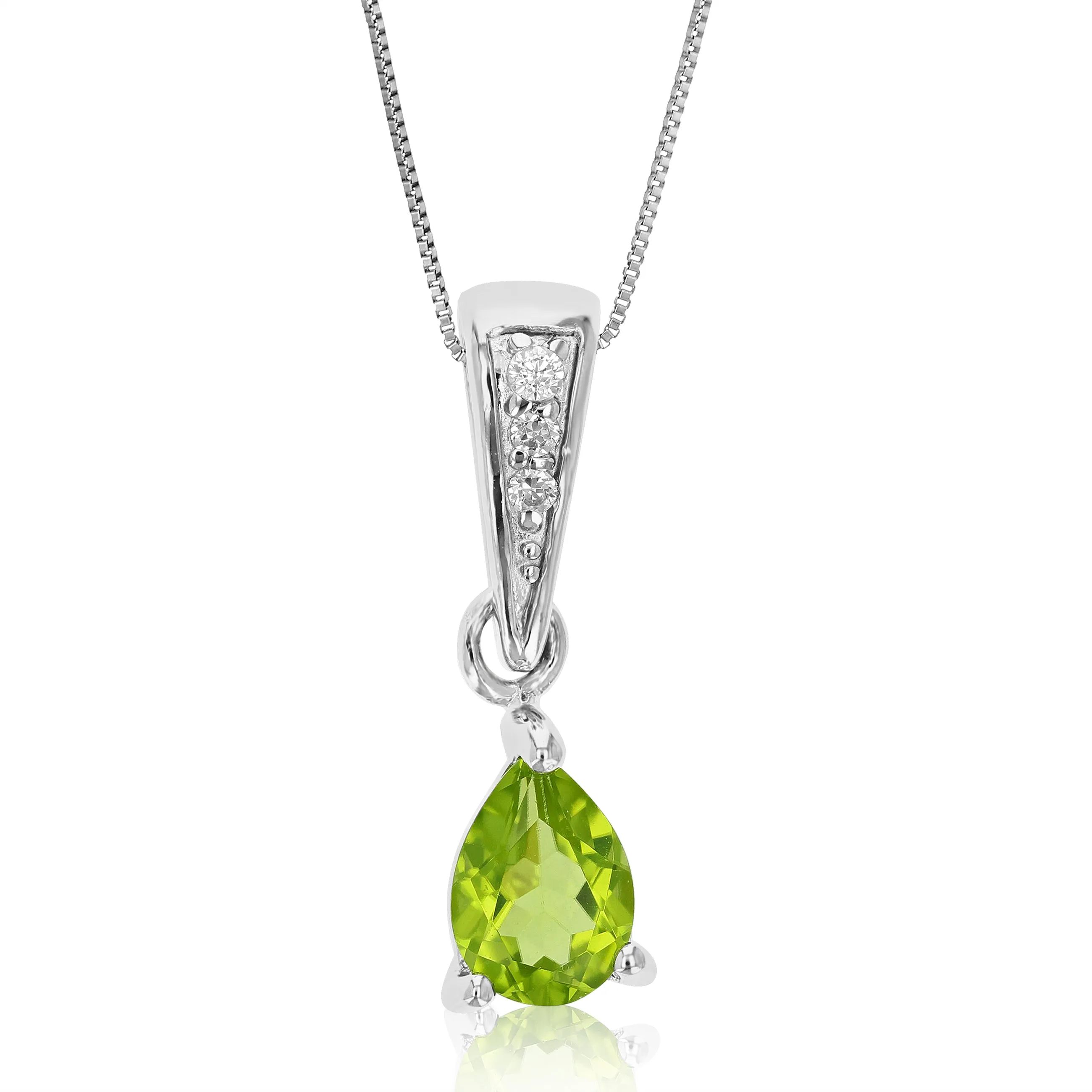 1/2 cttw Peridot Pendant Necklace .925 Sterling Silver With Rhodium 7x5 MM Pear