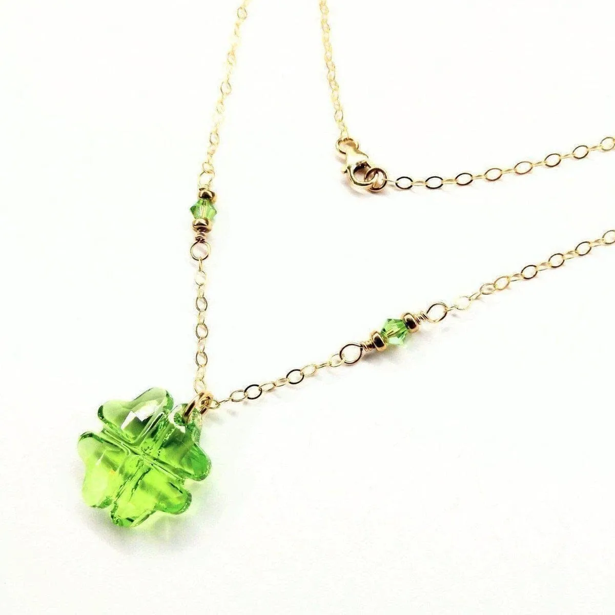 14 K Gold Filled Light Green Crystal Clover Necklace