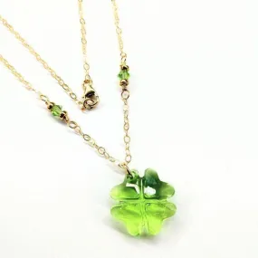 14 K Gold Filled Light Green Crystal Clover Necklace