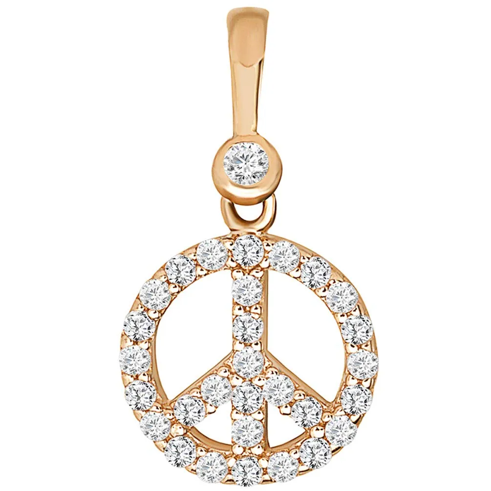 14k Rose Gold Mini Peace Symbol Charm Pendant with Cubic Zirconia