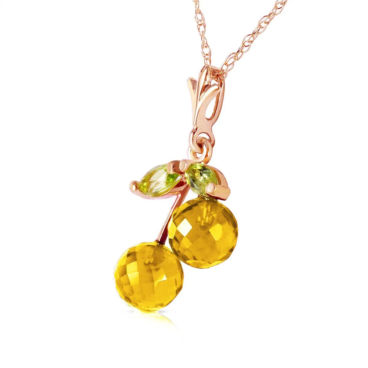 14K Solid Rose Gold Necklace w/ Citrines & Peridots