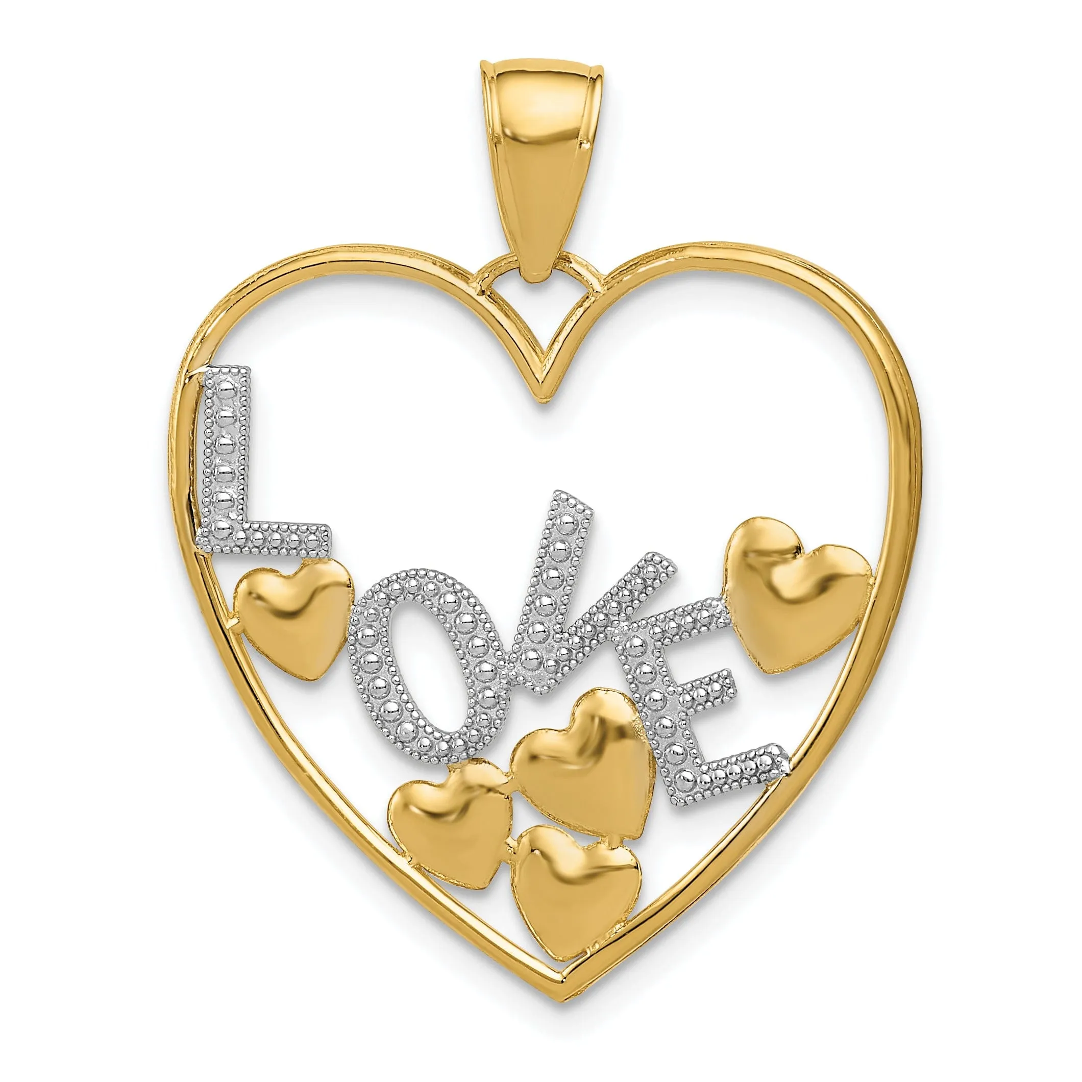 14K Two Tone Gold Love Floating Hearts Pendant