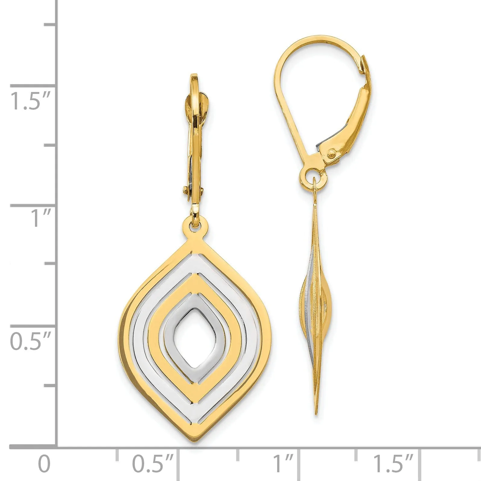 14k Two Tone Gold Polished Leverback Earrings