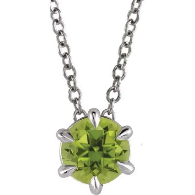 14K White 4 mm Natural Peridot Solitaire 16-18" Necklace