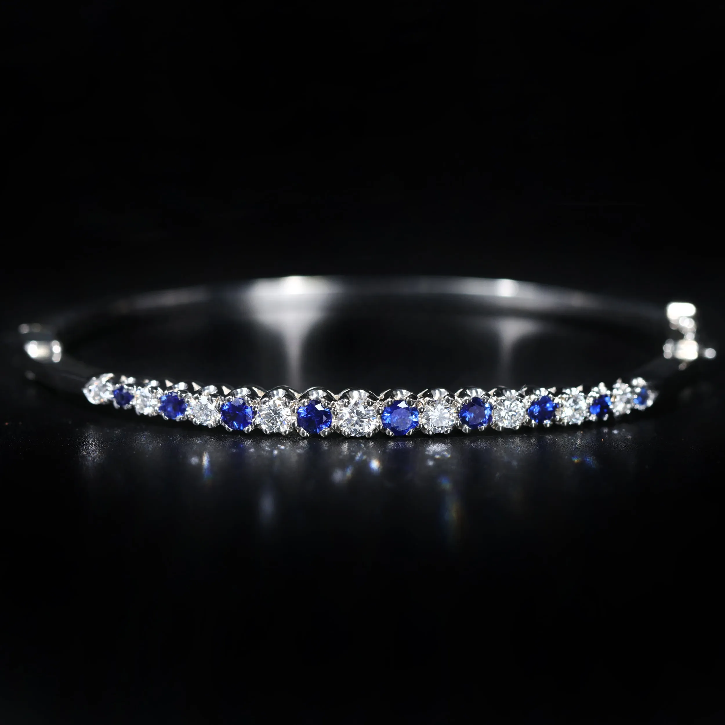 14k White Gold 0.78 Carat Sapphire and Diamond Bangle Bracelet