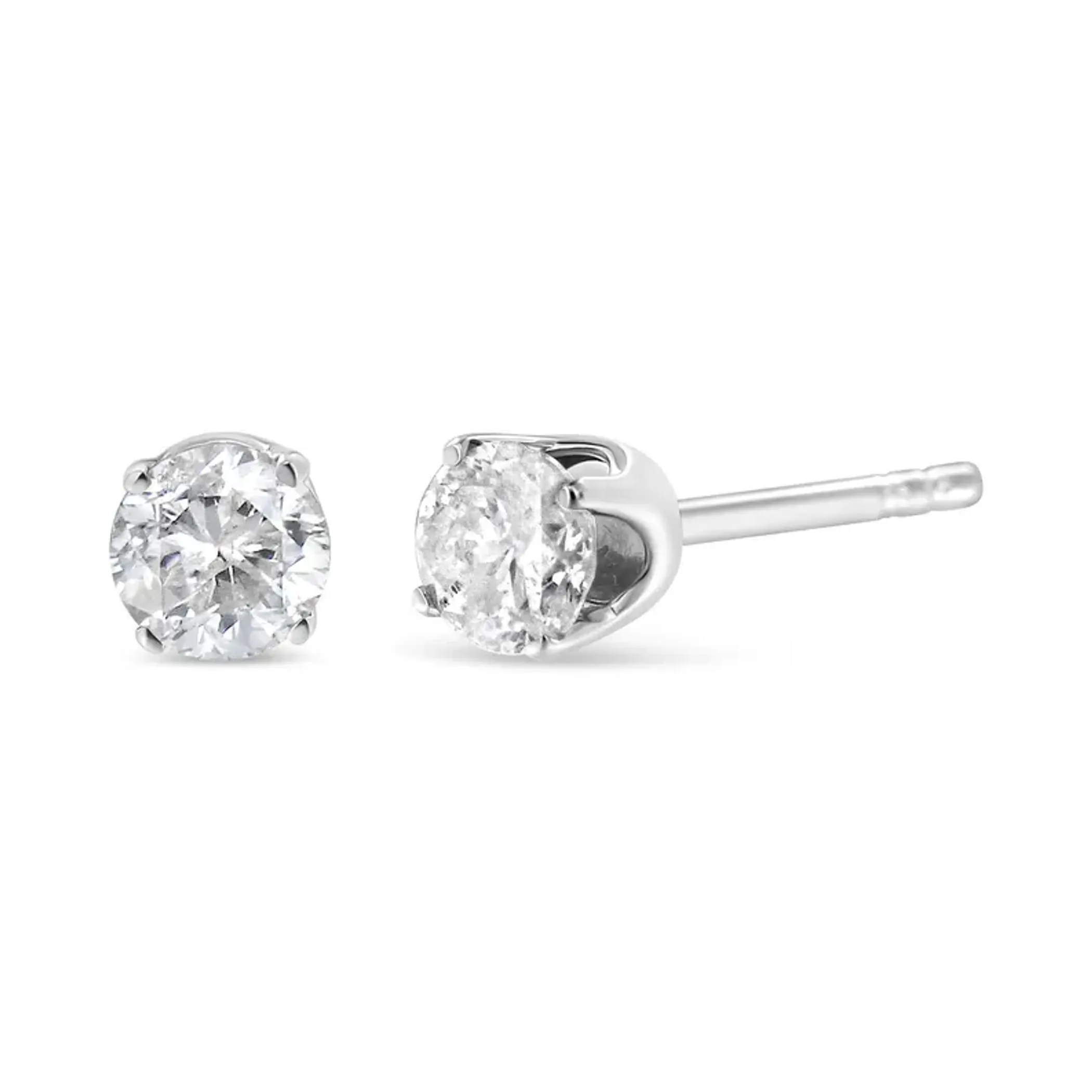 14K White Gold 1/3 Cttw Round Brilliant-Cut Diamond Classic 4-Prong Stud Earrings (L-M Color, I1-I2 Clarity)