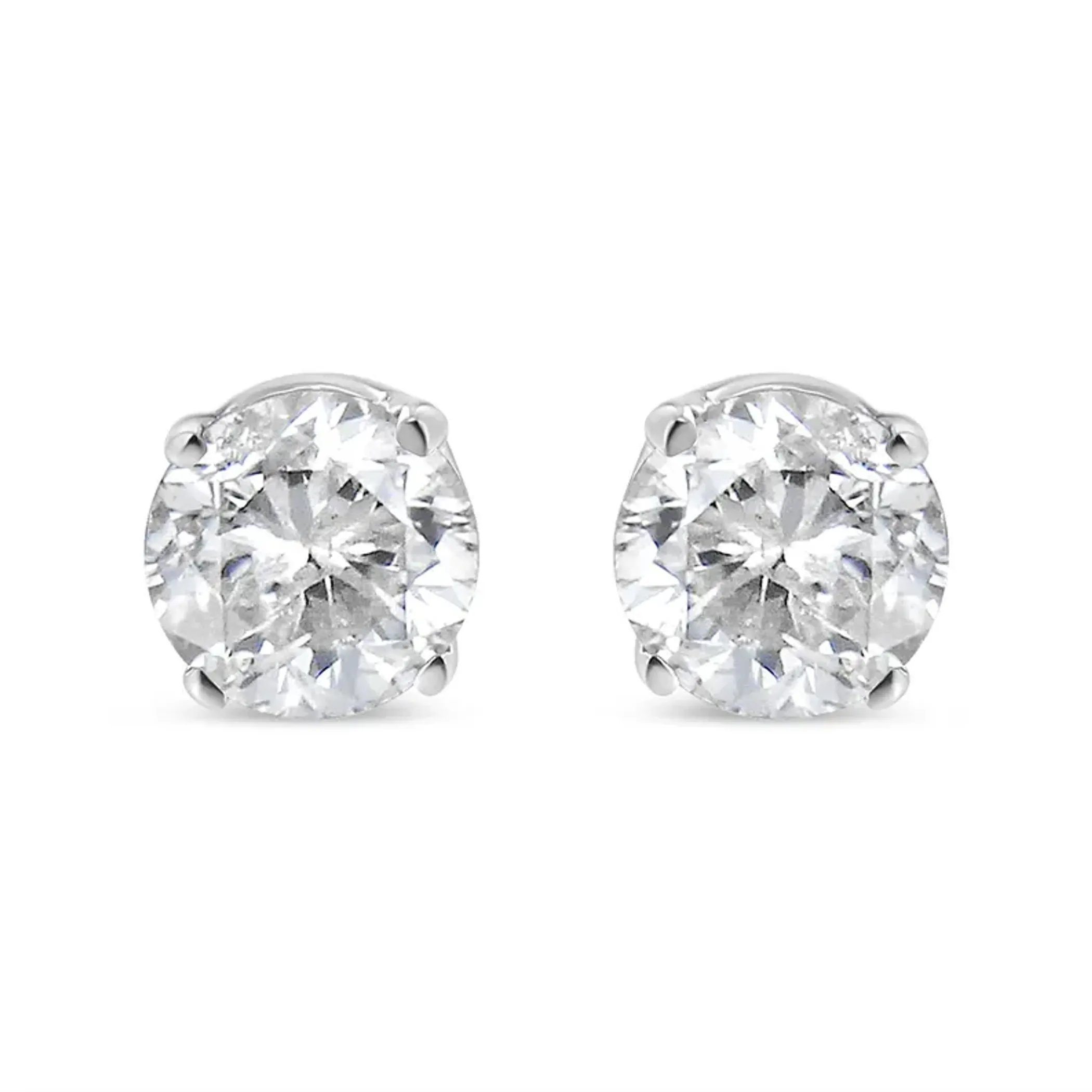 14K White Gold 1/3 Cttw Round Brilliant-Cut Diamond Classic 4-Prong Stud Earrings (L-M Color, I1-I2 Clarity)