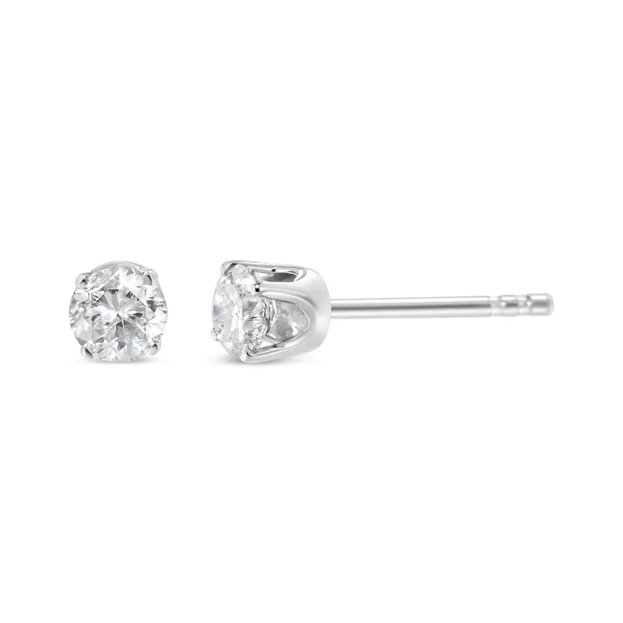 14K White Gold 1/3 Cttw Round Brilliant-Cut Diamond Classic 4-Prong Stud Earrings (L-M Color, I1-I2 Clarity)