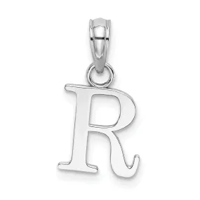 14K White Gold Block Design Small Letter R Initial Charm Pendant