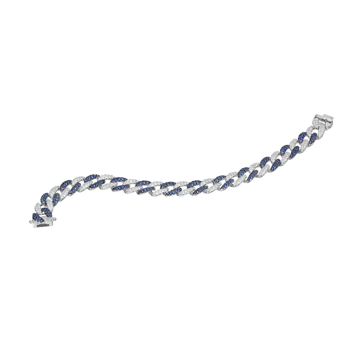 14K White Gold Diamond & Sapphire Pave Link Bracelet