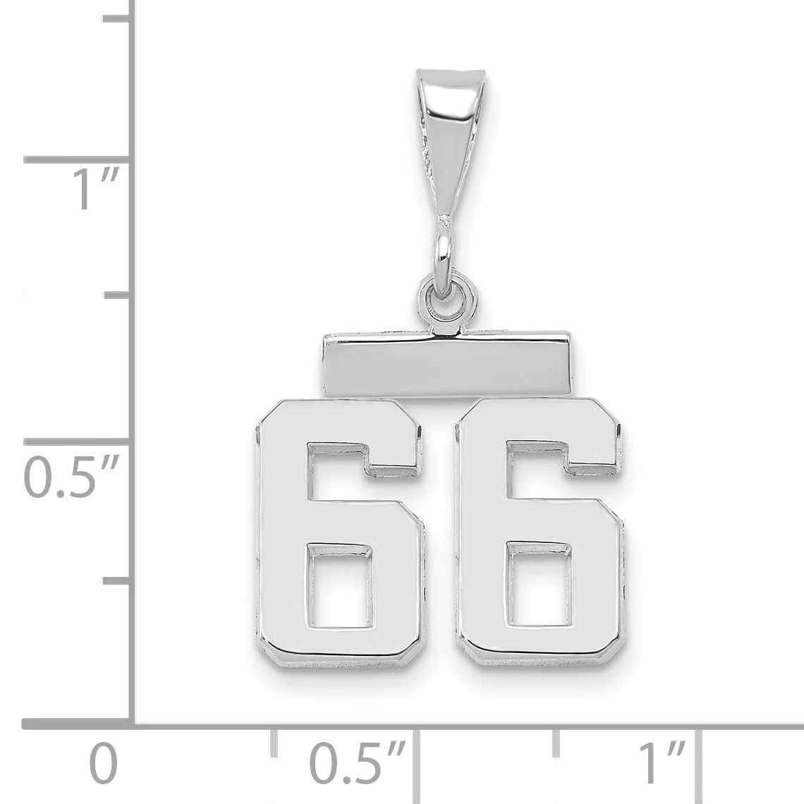 14k White Gold Polished Finish Small Size Number 66 Charm Pendant