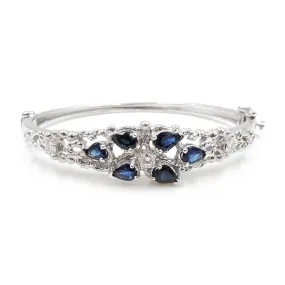 14K White Gold Sapphire and Diamond Hinged Bangle Bracelet