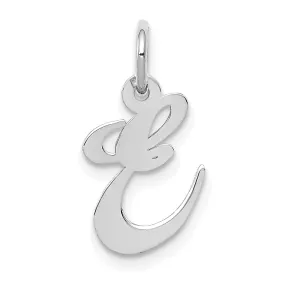 14K White Gold Small Size Fancy Script Letter E Initial Pendant