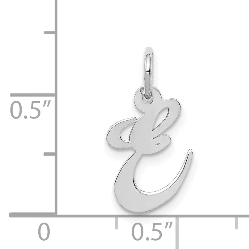 14K White Gold Small Size Fancy Script Letter E Initial Pendant