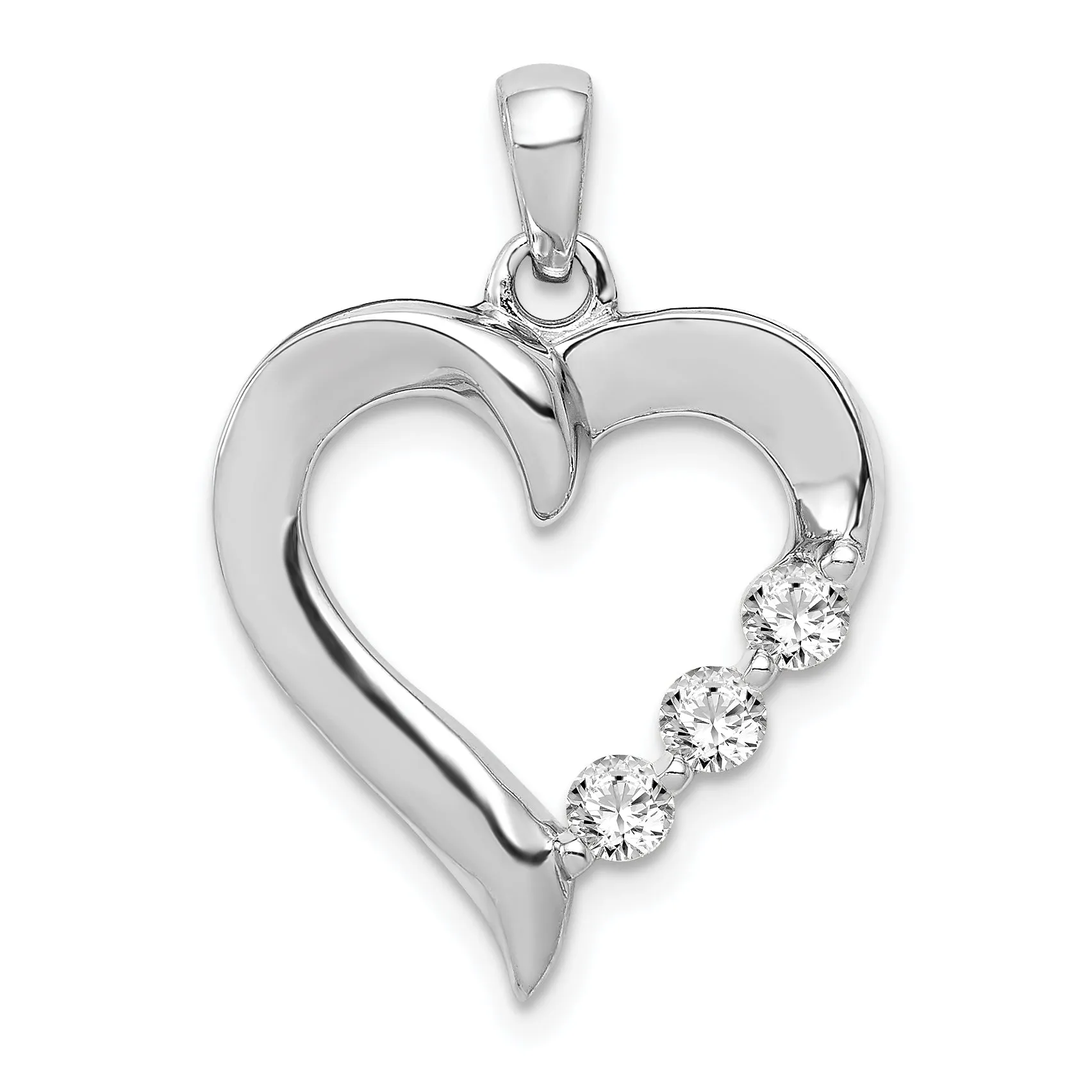 14k White Gold Three Stone 1/4ct. Diamond Heart Pendant