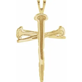 14K Yellow 43x29.5 mm Nail Design Cross Pendant