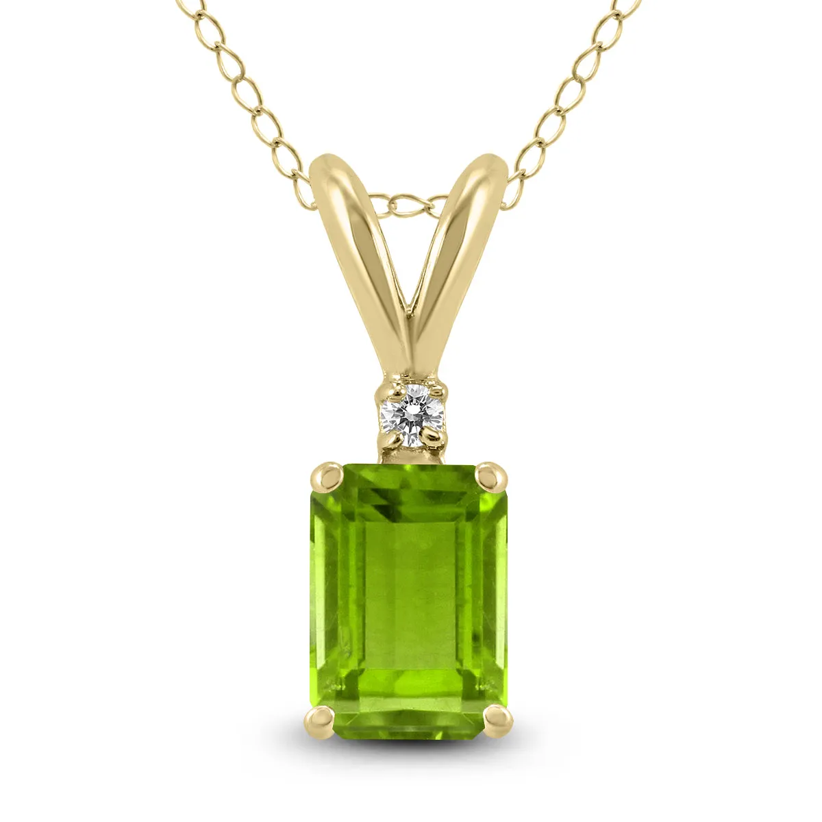 14K Yellow Gold 6X4Mm Emerald Shaped Peridot And Diamond Pendant