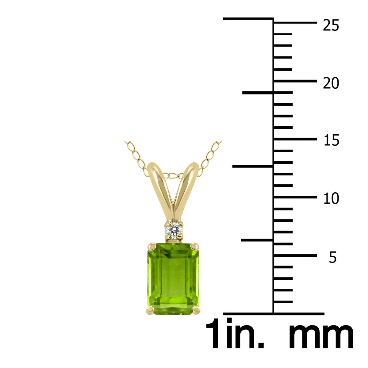 14K Yellow Gold 6X4Mm Emerald Shaped Peridot And Diamond Pendant