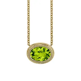 14K Yellow Gold Checkerboard Cut Peridot Pendant Necklace