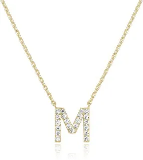 14k Yellow Gold Created Diamond Initial M Letter Pendant Necklace Plated