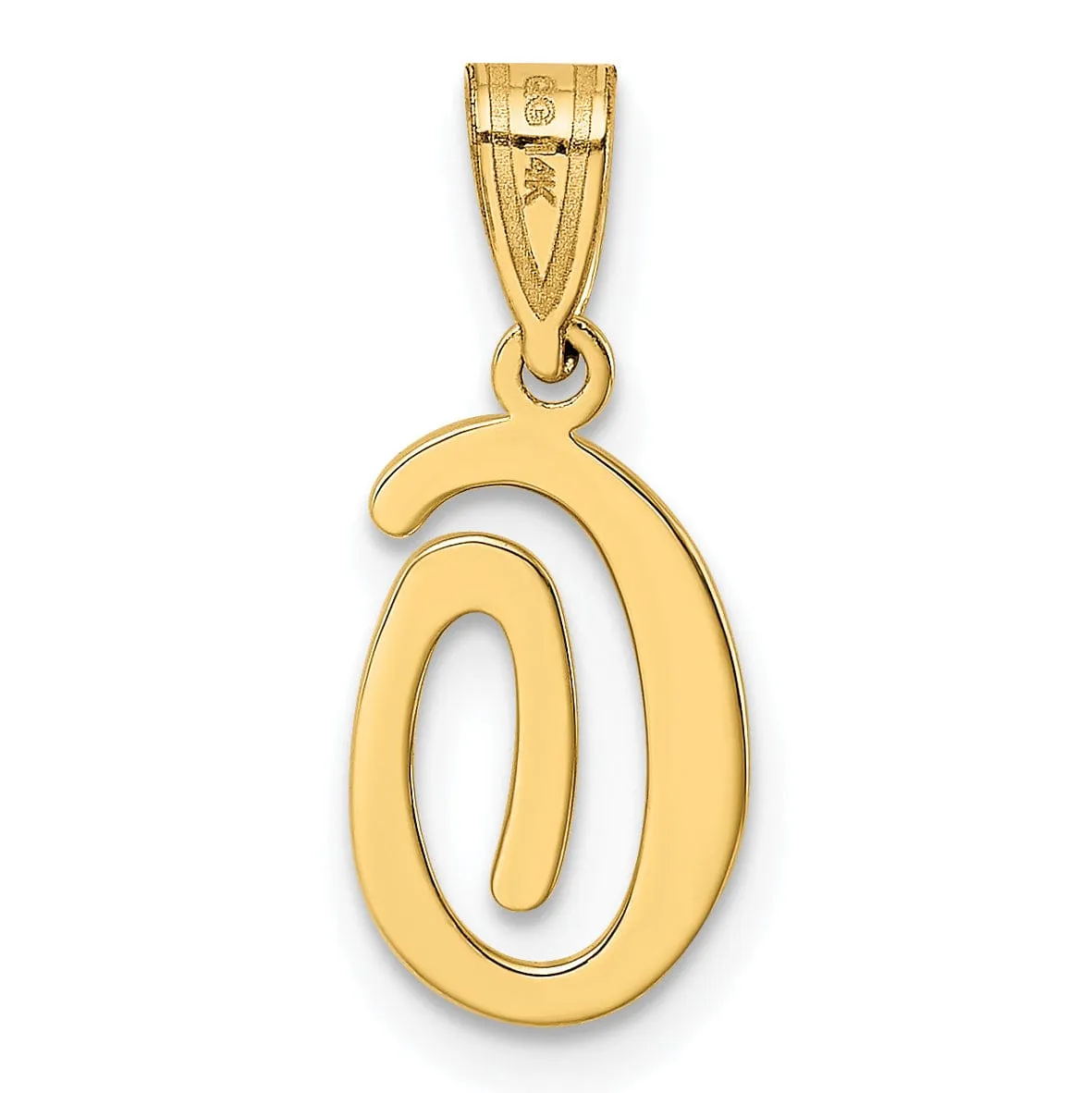 14K Yellow Gold Medium Size Script Design Letter O Initial Pendant