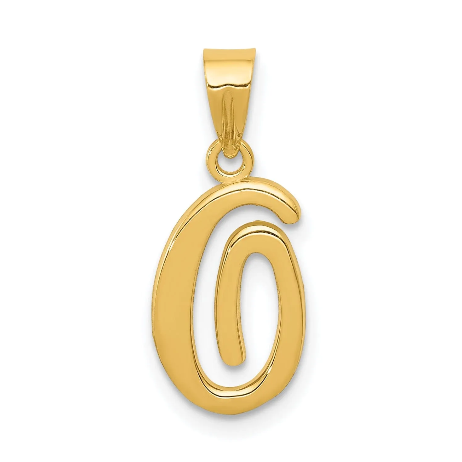 14K Yellow Gold Medium Size Script Design Letter O Initial Pendant