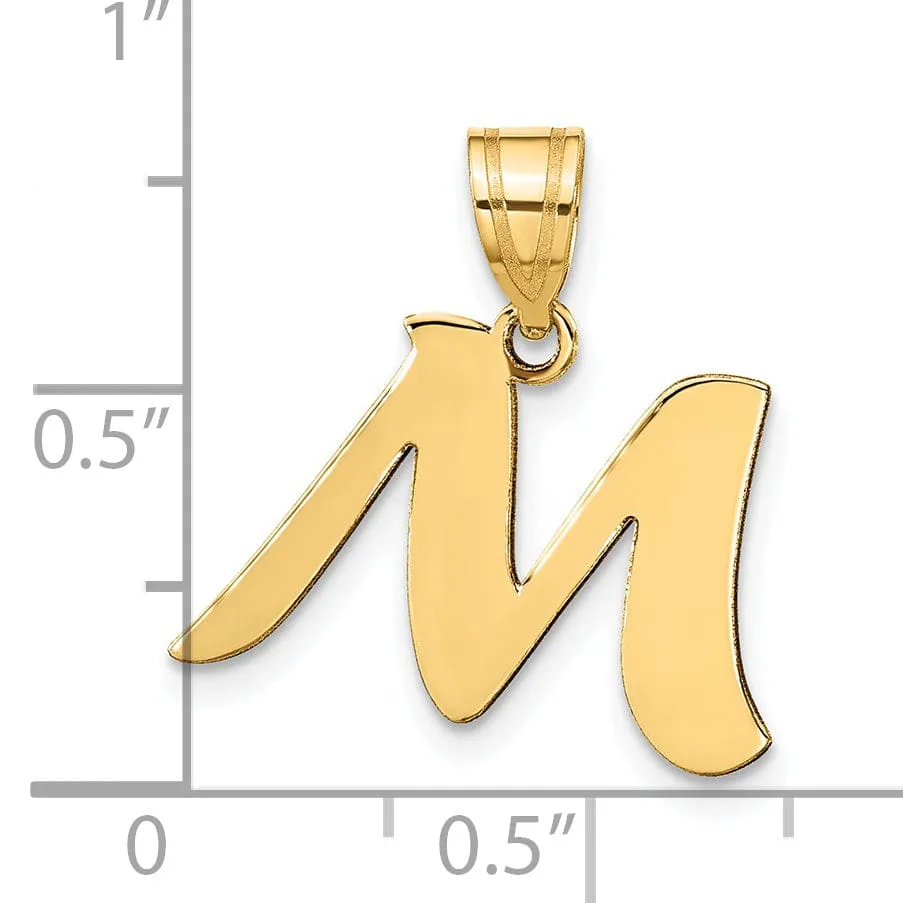 14k Yellow Gold Polished Finish Script Design Letter M Initial Pendant