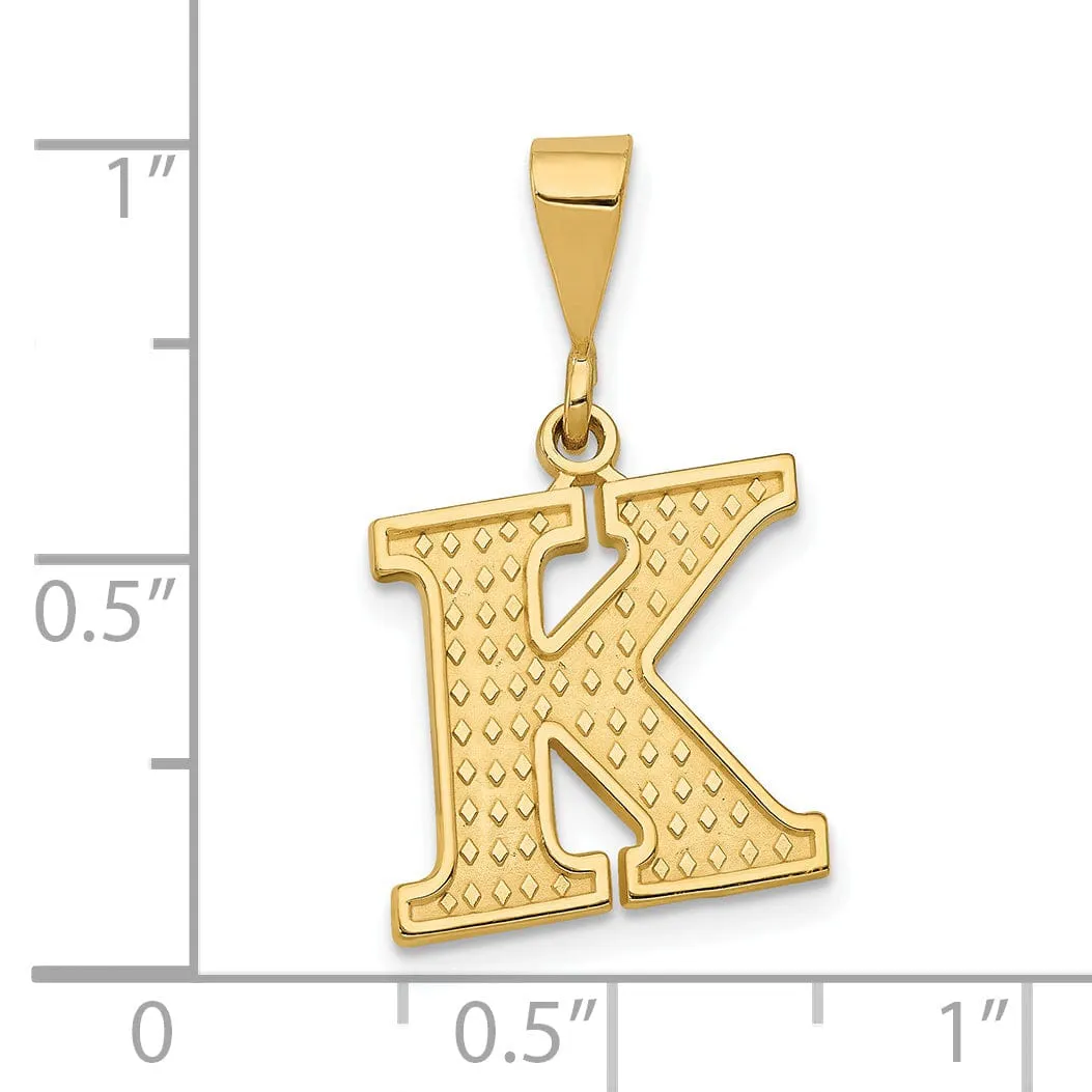 14k Yellow Gold Polished Texture Finish Letter K Initial Charm Pendant