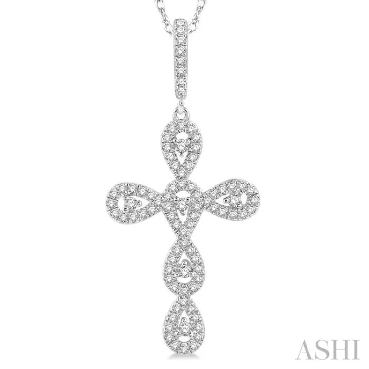 1/5 Ctw Round Cut Diamond Cross Pendant in 10K White Gold with chain