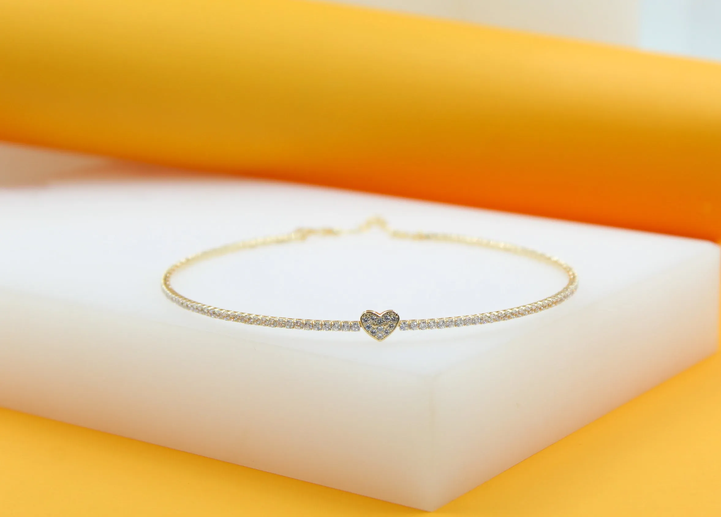 18K Gold Filled Neck Choker With Heart Zirconia Stones (H50)