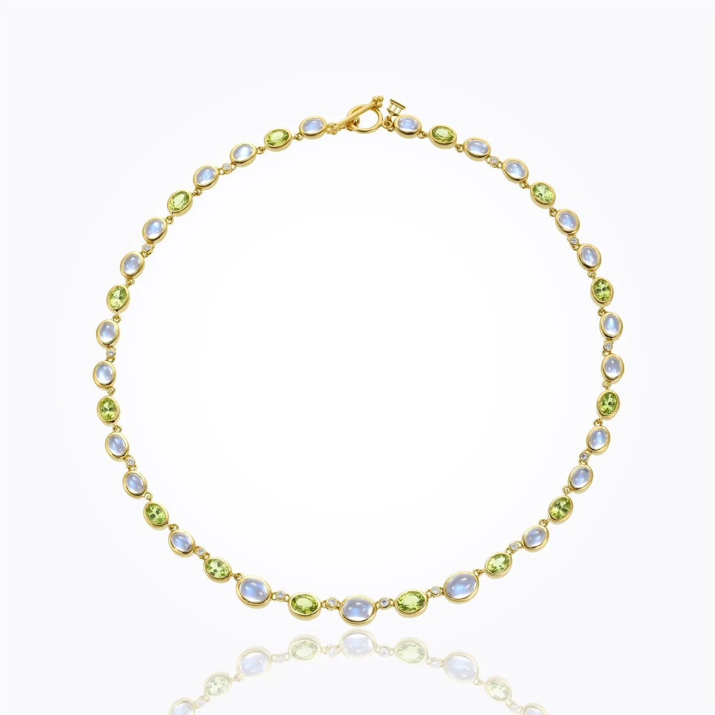 18K Graduated Oval Necklace with peridot, royal blue moonstone, and diamond - 18'