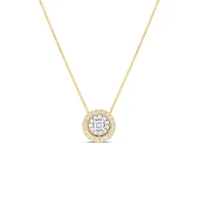 18K Yellow and White Gold Small Pave Dot Necklace