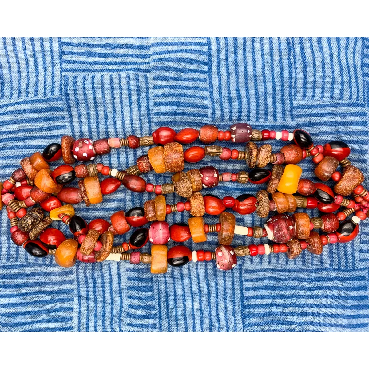 18th Century Baltic Amber with 19th Century Venetian White Heart Trade Bead Multi Strand Tie Bracelet