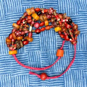 18th Century Baltic Amber with 19th Century Venetian White Heart Trade Bead Multi Strand Tie Bracelet