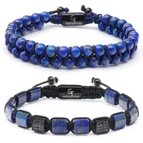 2 PIECE SET - LAPIS LAZULI Double Bead & Flatbead Bracelet