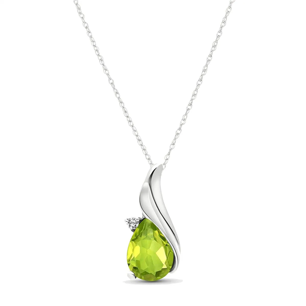 2.03 Carat 14K Solid White Gold Necklace Diamond Peridot