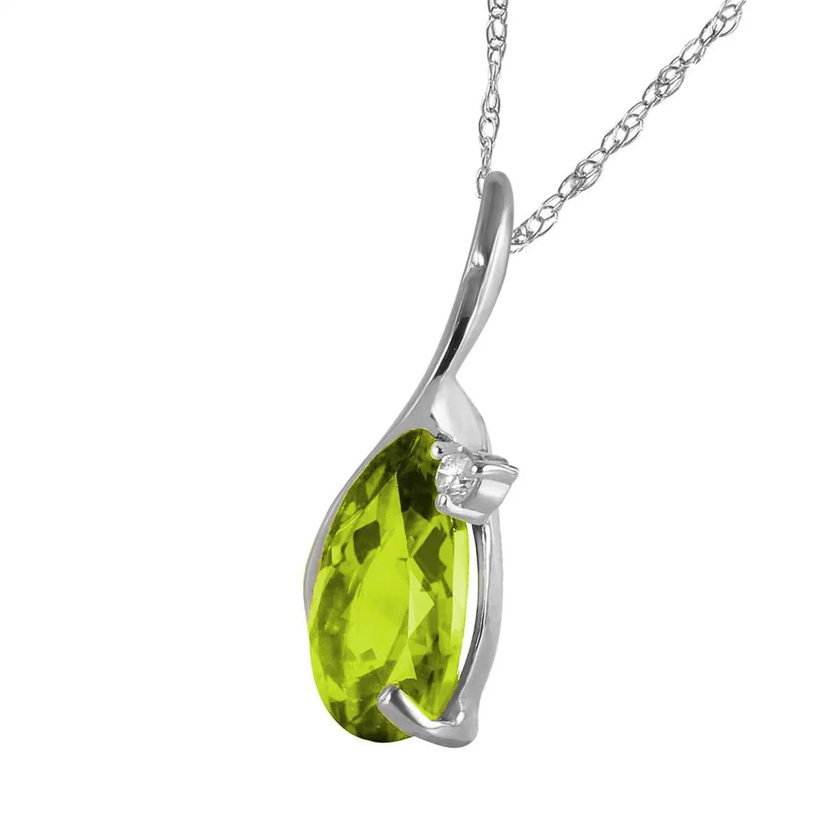 2.03 Carat 14K Solid White Gold Necklace Diamond Peridot