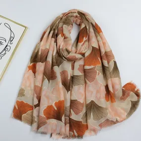 230328 gold stamping ginkgo leaf printed scarf