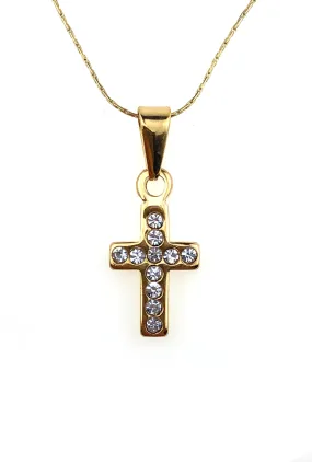 24K Yellow Gold 4 ct Created Diamond Cross Stud Necklace Plated 18 inch