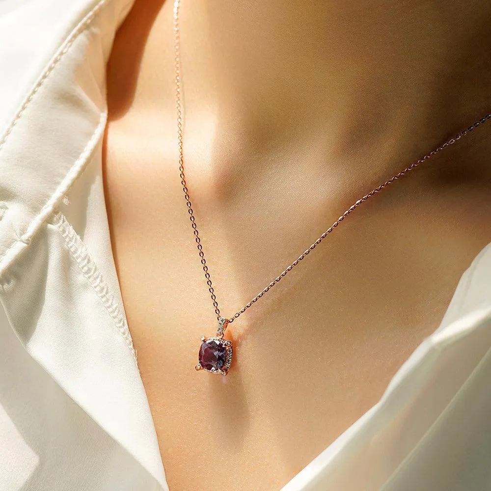 3 CT. Cushion Cut Alexandrite Moissanite Pave Pendant