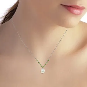 5 Carat 14K Solid White Gold Necklace Natural Peridot Pearl